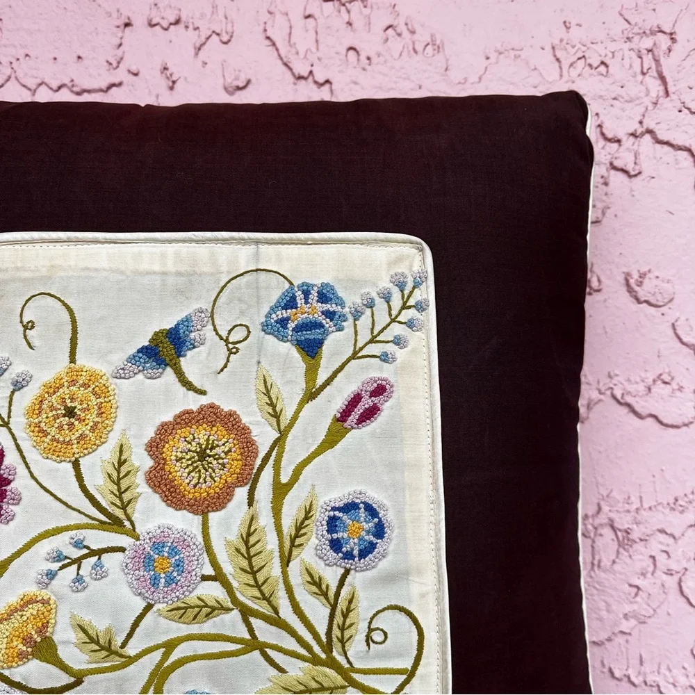 Vintage Needlepoint Embroidered Throw Pillow